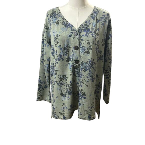 J. Jill grey floral button up top soft small petite stretch casual classic - Picture 1 of 6